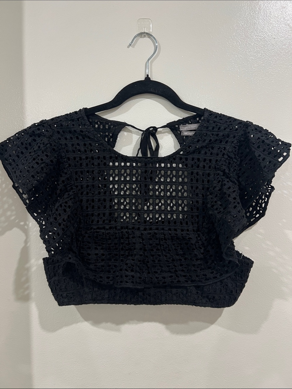 Urban Outfitters Black Eyelet Tie-Back Crop size Small